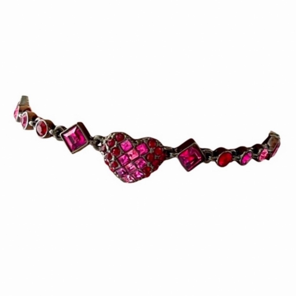 Givenchy Lariat Style Drop Mixed Crystal Necklace Pink Red Gunmetal Gray - Picture 6 of 7